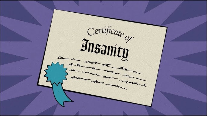The certificate of insanity from Freddy Fazbear's Pizzeria Simulator.